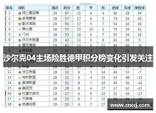 沙尔克04主场险胜德甲积分榜变化引发关注